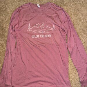 DUSTY ROSE LONG SLEEVE BELLA CANVAS EXPLORE YOUR WORTH SHIRT MULTIPLE SIZES